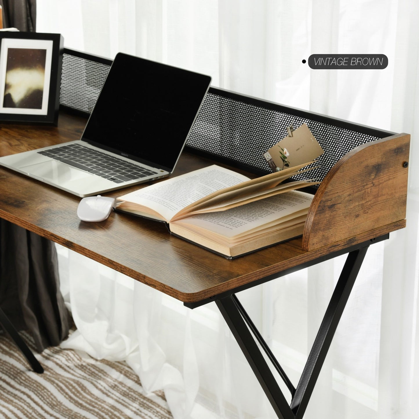 Sleek Black Computer Desk with X-Shaped Metal Legs and Spacious Work Surface