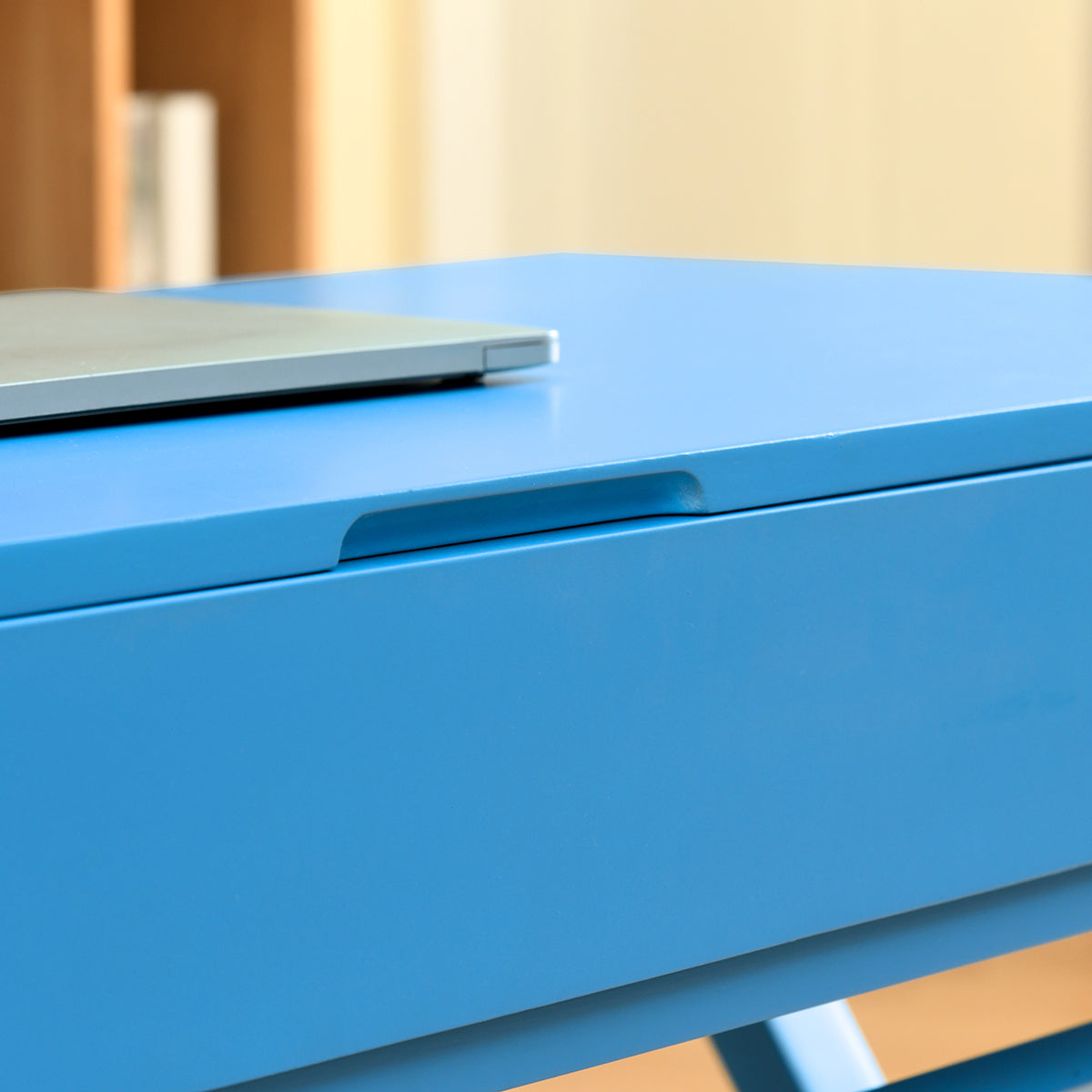 Height-Adjustable Blue Desk with 2 Drawers and Lift-Up Top