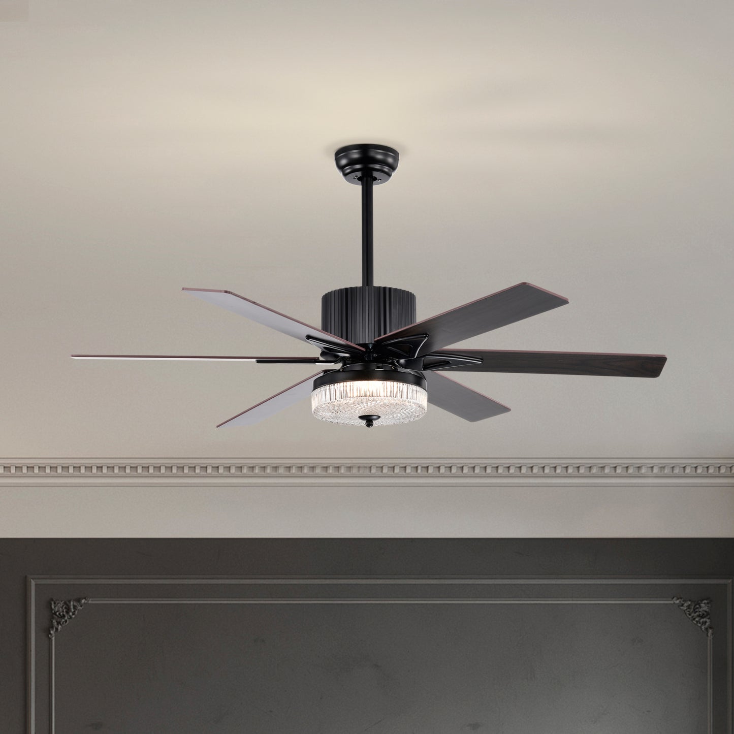 52 Inch Modern LED Ceiling Fan with Remote Control and Reversible Blades - Matte Black