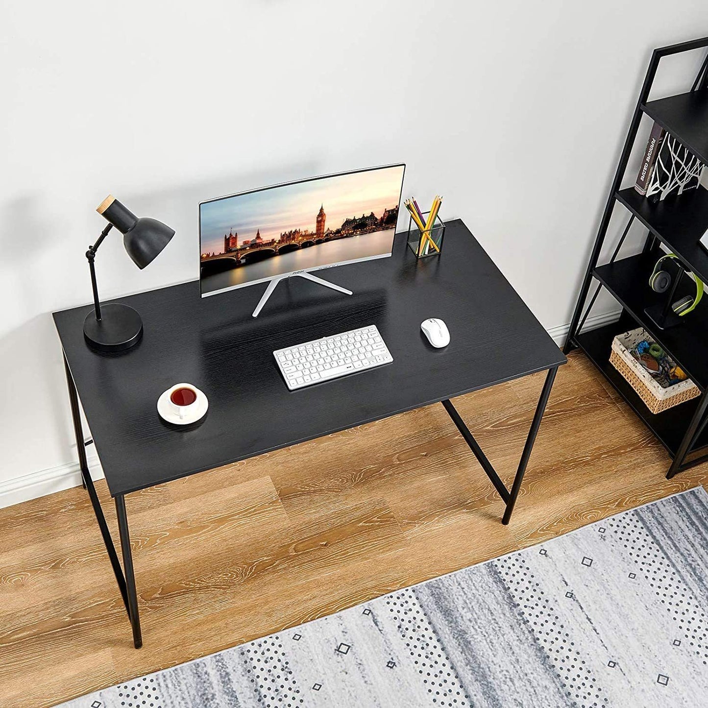 Sleek Black Metal Work Desk - Streamlined Modern Home Office Design