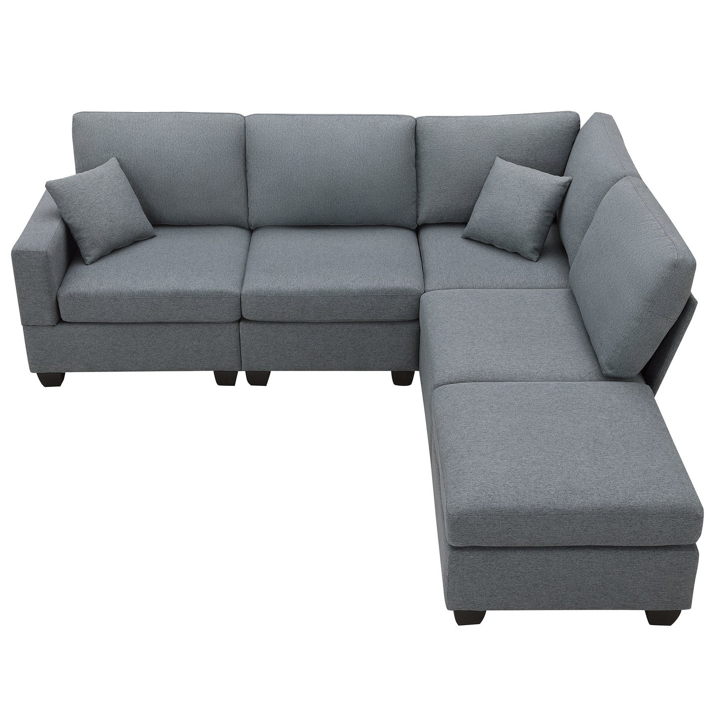 Modern L-Shaped Sectional Sofa Set with Convertible Ottoman and 2 Pillows