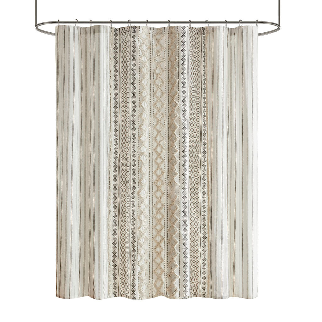 INK+IVY Imani Cotton Aztec Shower Curtain with Chenille Trim