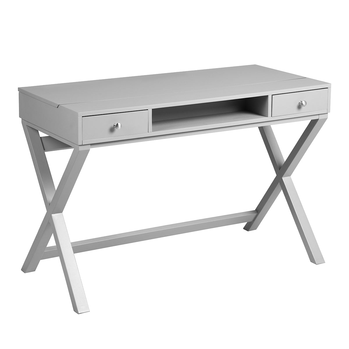 Adjustable Lift Desk with Farmhouse Style and Storage, Grey