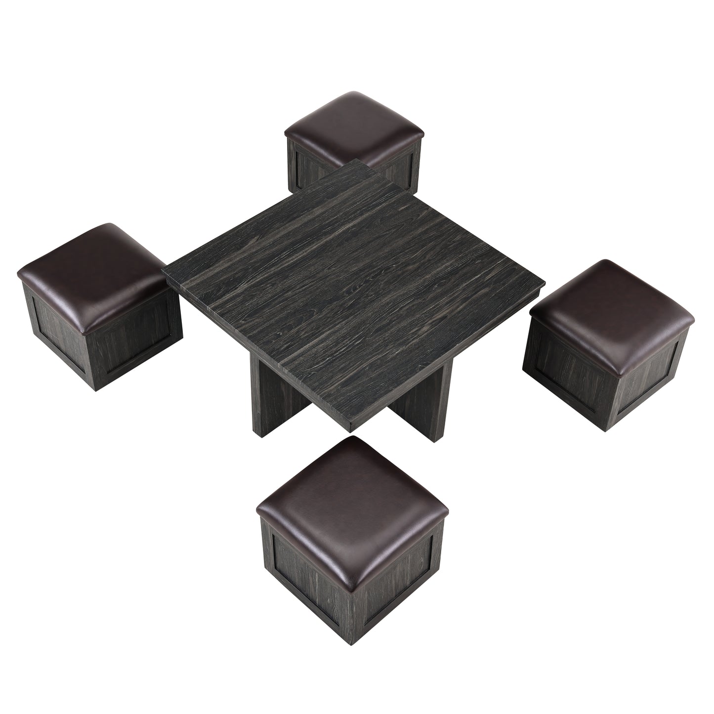 Versatile Coffee Table Set with 4 Storage Stools and Space-Saving Design