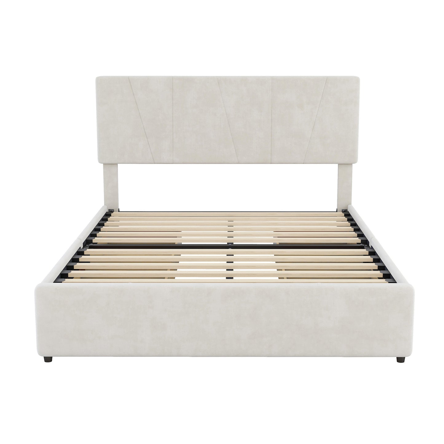 Full Size Upholstery Platform Bed with Four Drawers on Two Sides, Adjustable Headboard, Beige(: WF291773AAA)