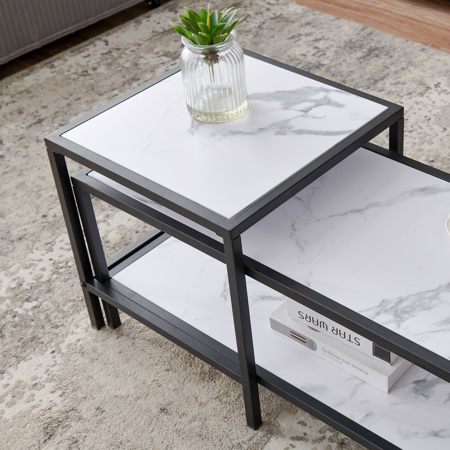 Contemporary Marble Finish Nesting Coffee Table Set