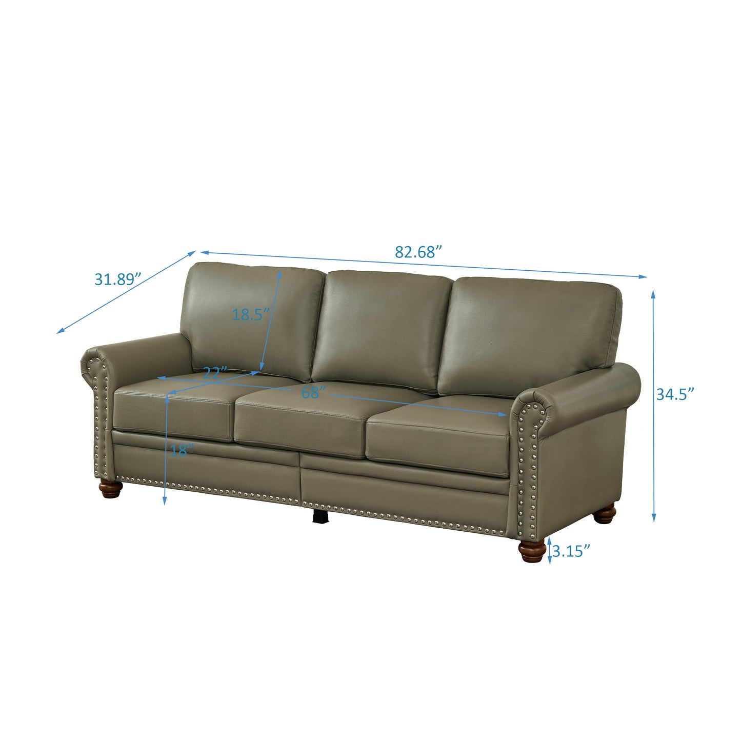 Classic Living Room Nails Sofa Taupe Faux Leather