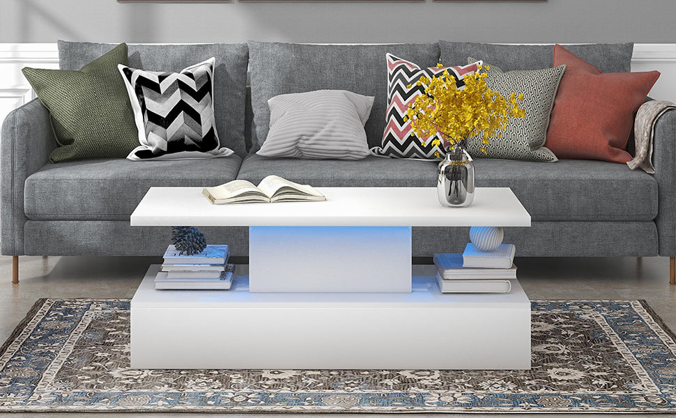 LED Light Coffee Table with 16 Color Options and Remote Control, Modern Industrial Design - White