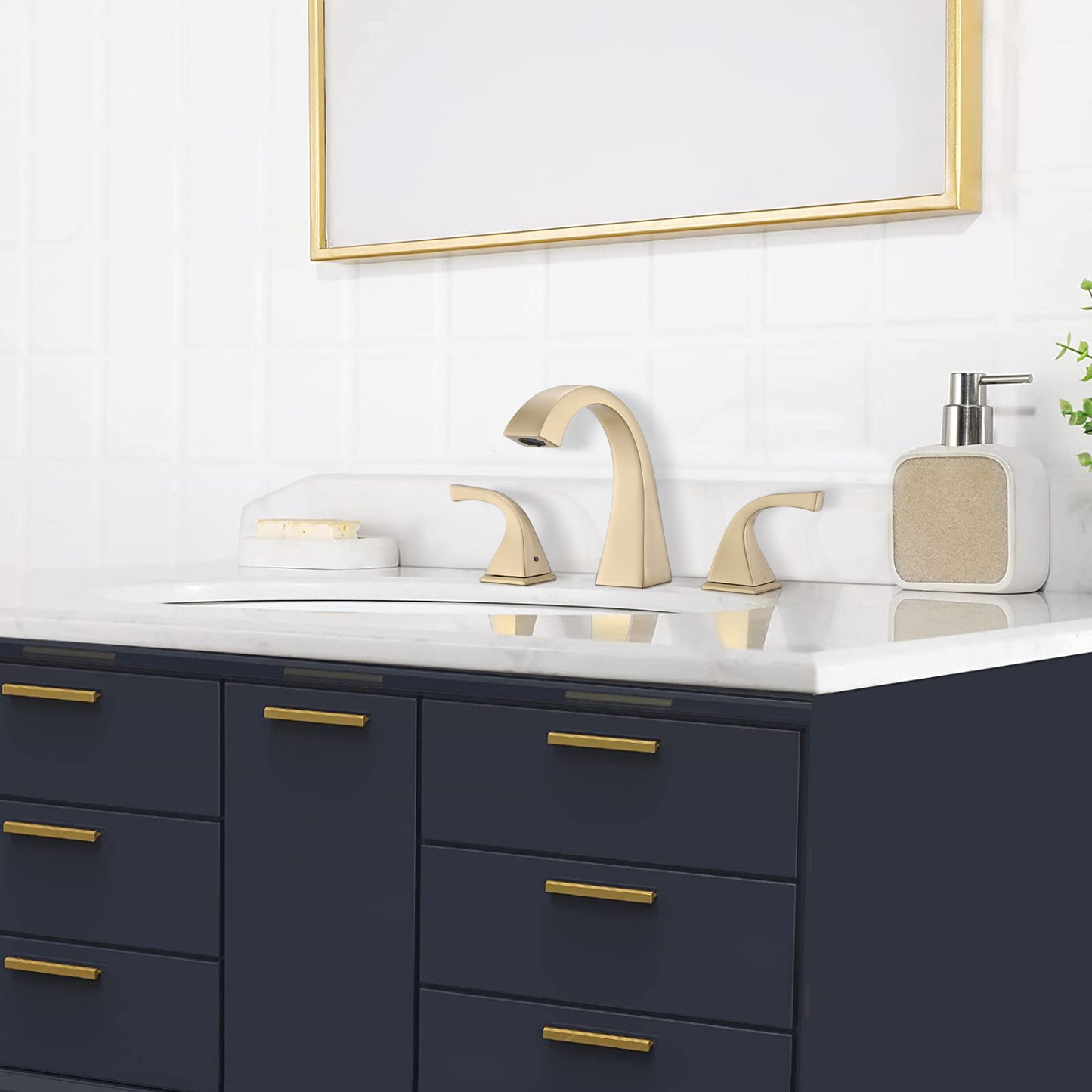 Brushed Gold 2-Handle Bathroom Faucet with Drain