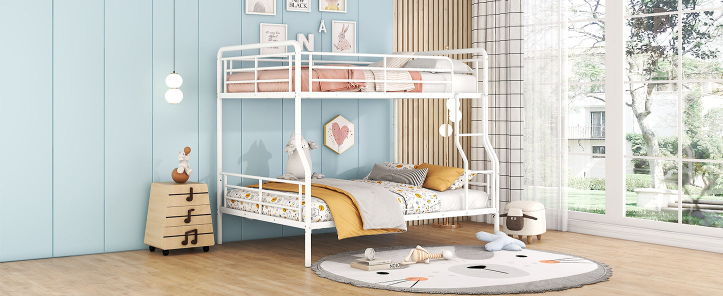 Contemporary White Metal Full XL Over Queen Bunk Bed