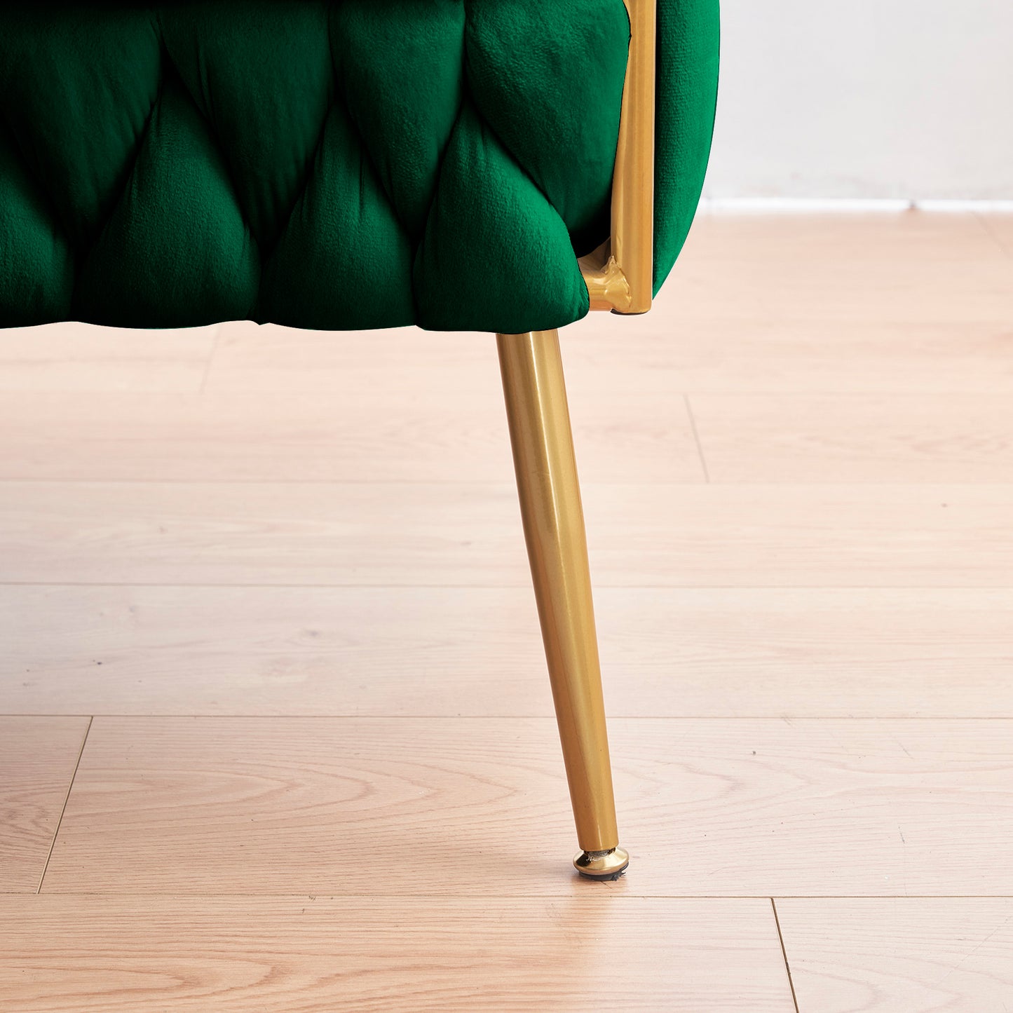 Handwoven Green Velvet Loveseat Set with Golden Metal Legs