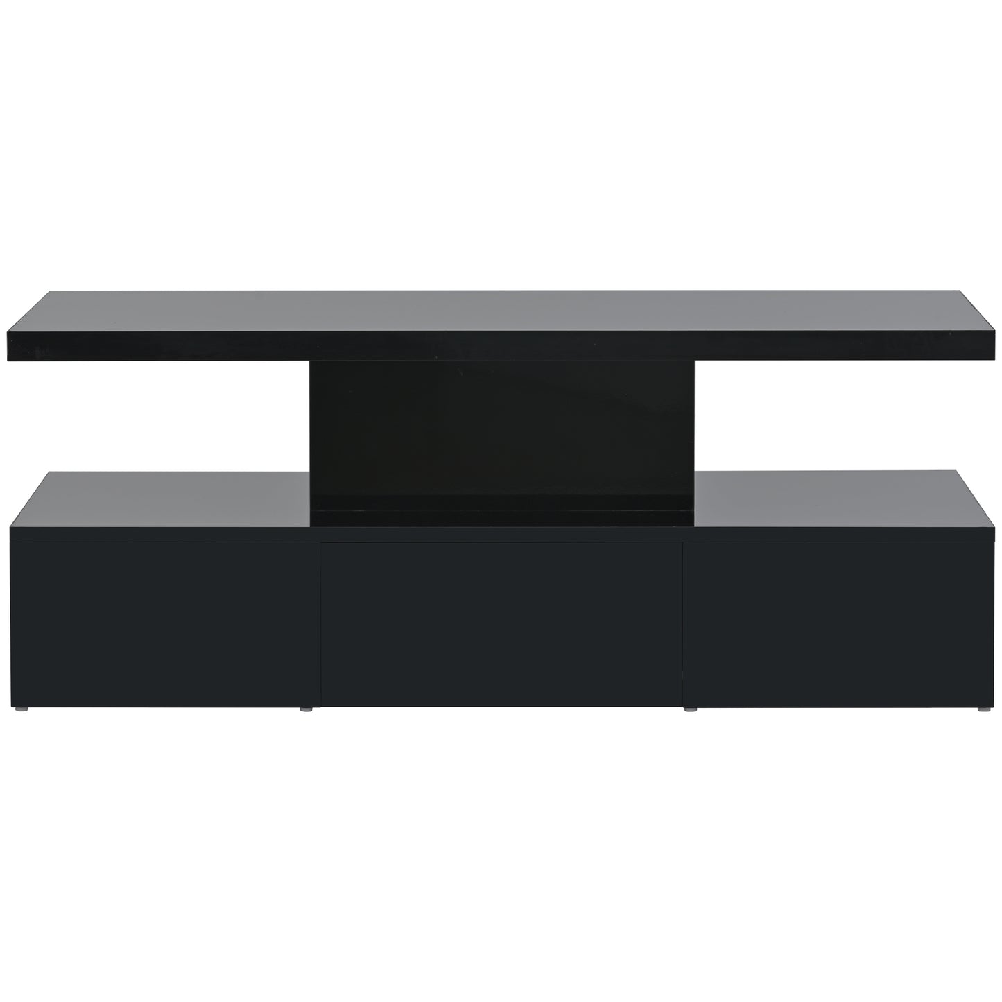 Glossy Black LED Coffee Table with Drawer and Double-Tiered Storage