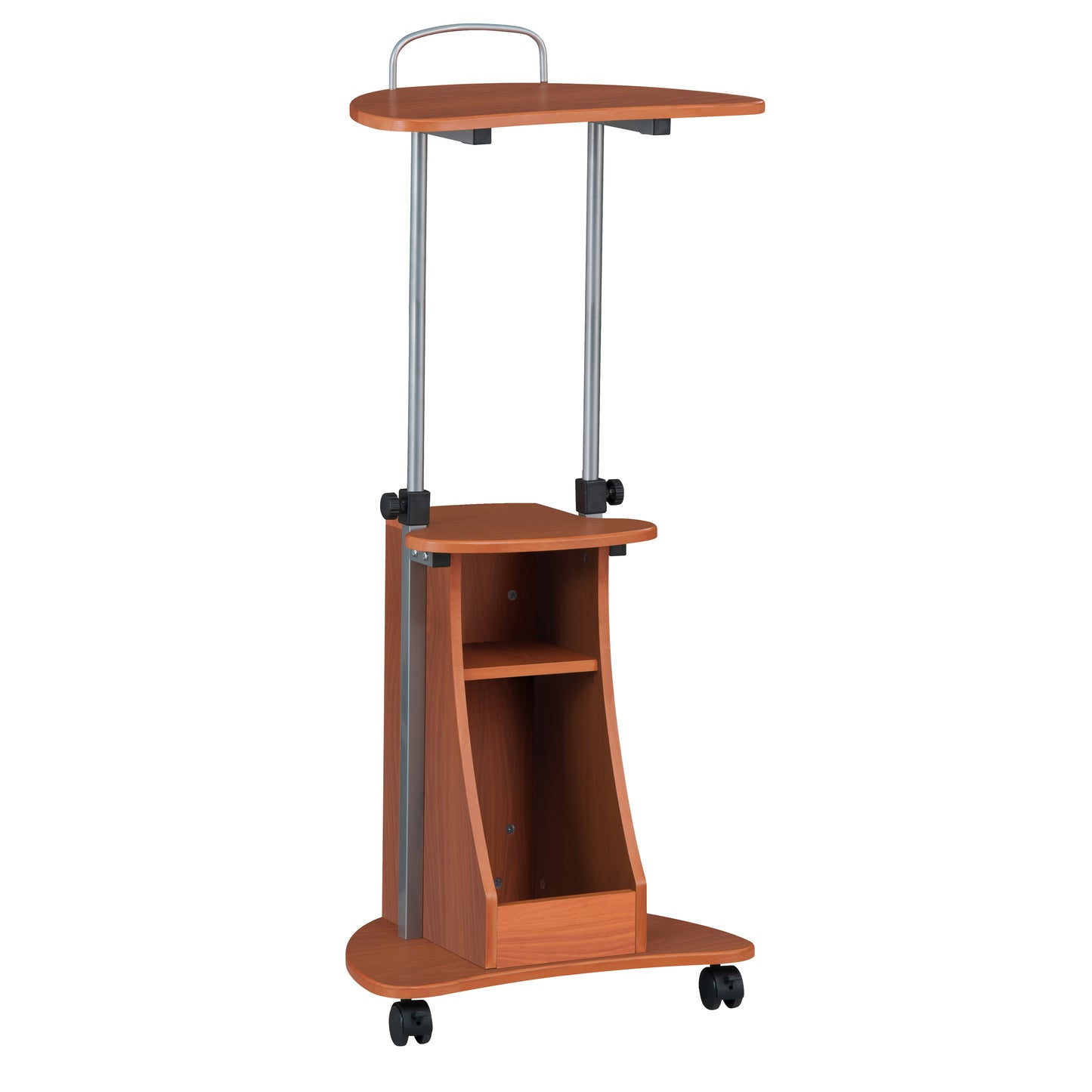 Adjustable Height Laptop Cart With Woodgrain Finish and Storage Stand