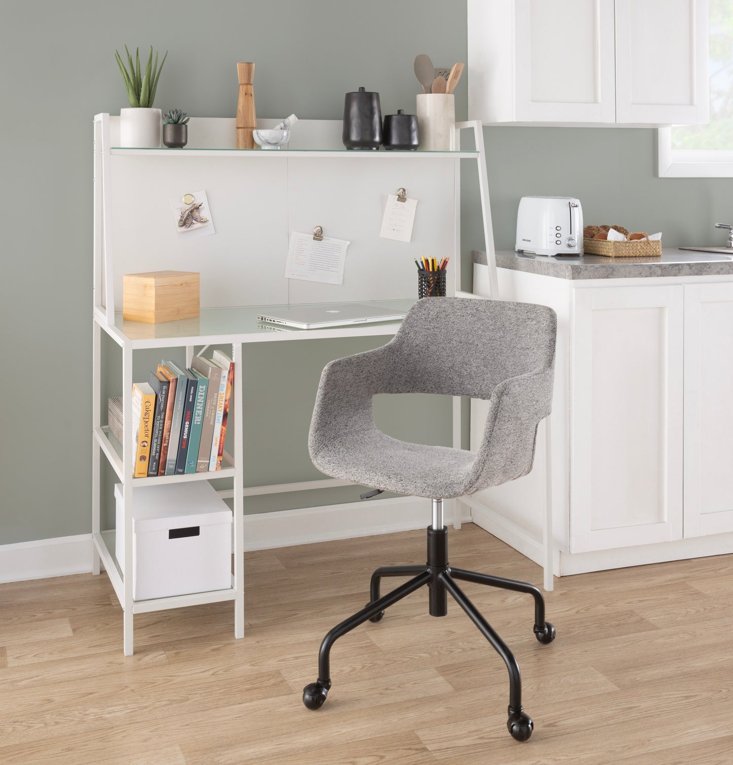 Contemporary Glass and Metal Desk with Built-in Shelves by LumiSource