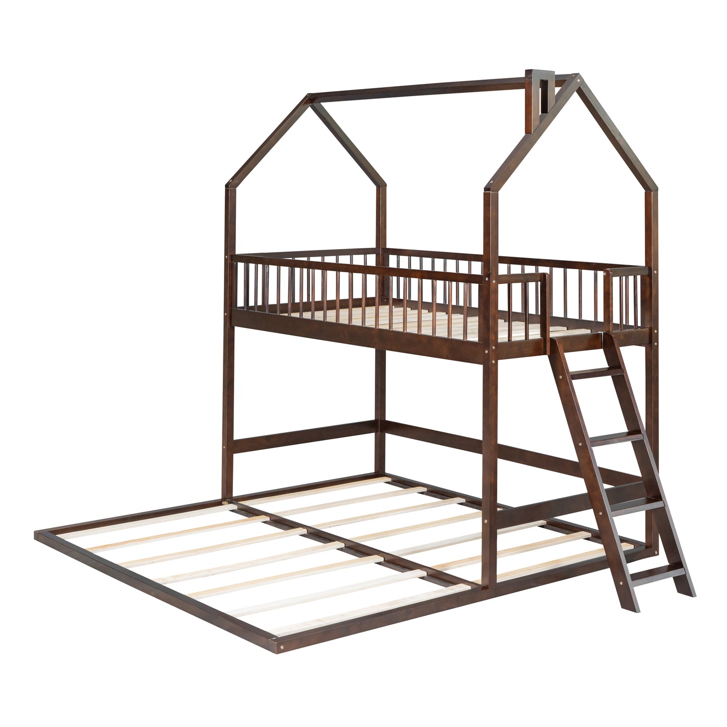 Twin House Bunk Bed with Trundle and Ladder - Artistic Sleepover Haven