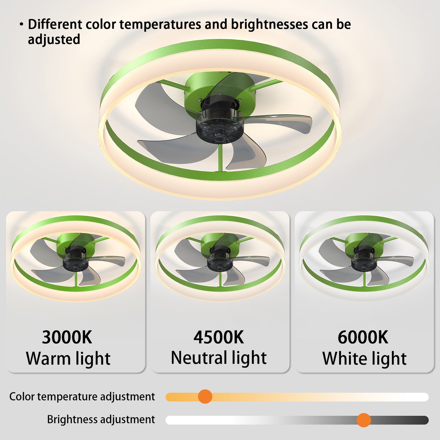 Green Modern Ceiling Fan with Dimmable LED Lights and Remote Control