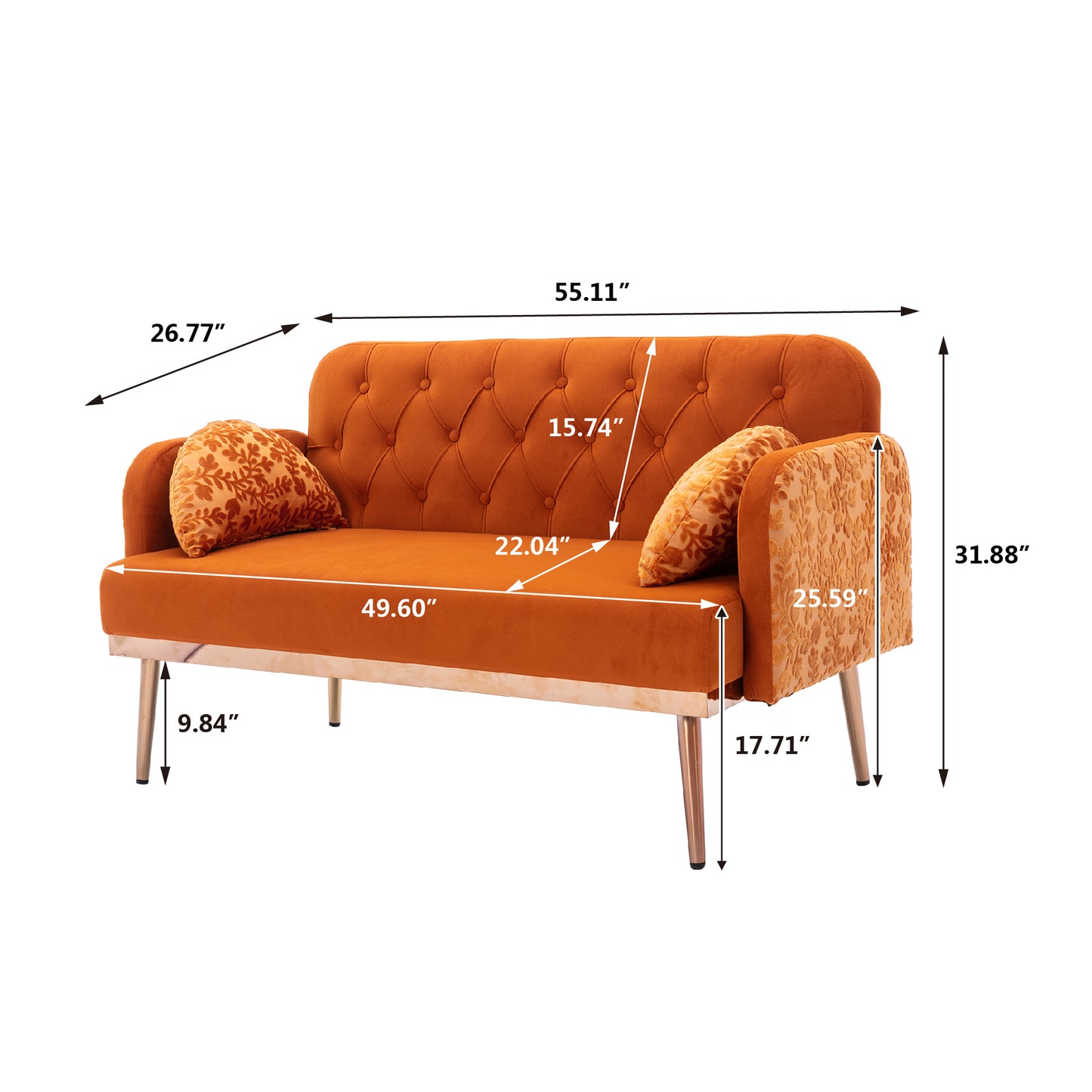 Velvet  Sofa , Accent sofa .loveseat sofa with metal feet