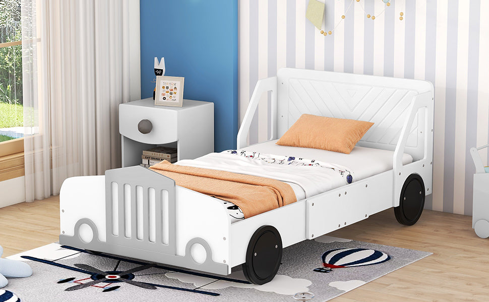 Twin Size Car-Shaped Platform Bed with Wheels,White