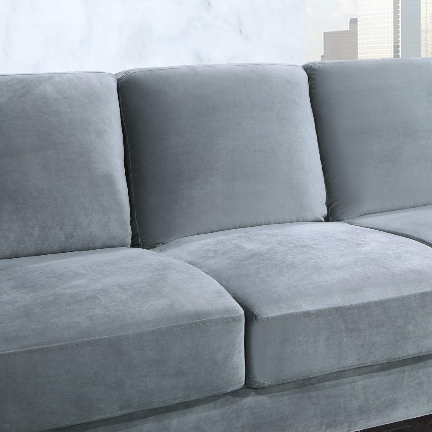 Modern Grey Velvet 3-Seater Sofa