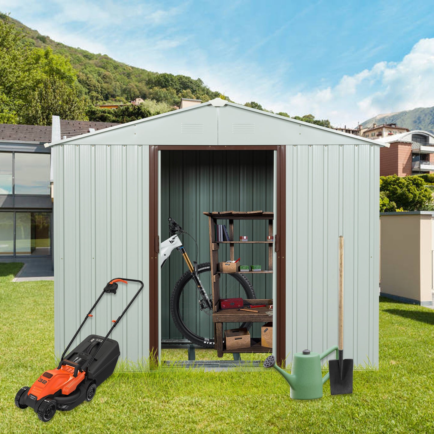 8ft x 4ft Outdoor Metal Storage Shed White YX48