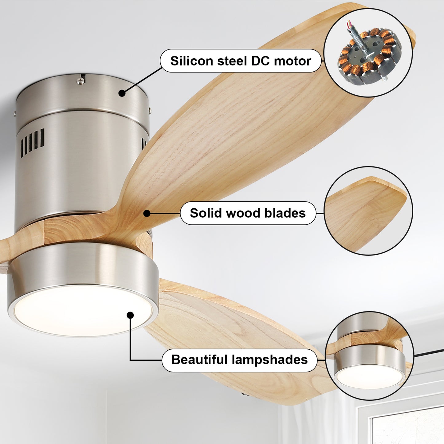 52 Inch Modern Wood Ceiling Fan with LED Lights and Remote Control