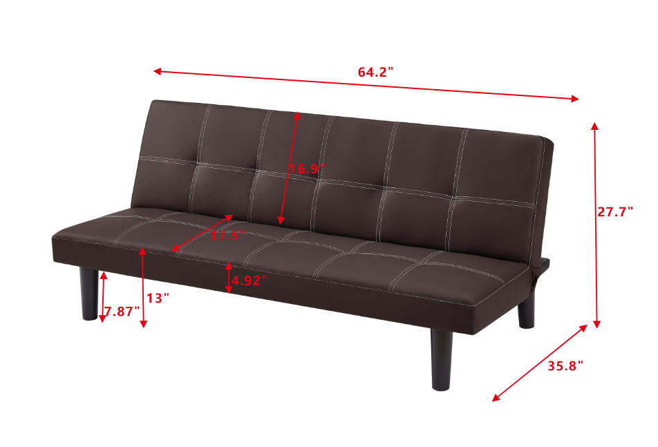 Black PU modern sofa bed, multi-position adjustable sofa bed, plastic feet