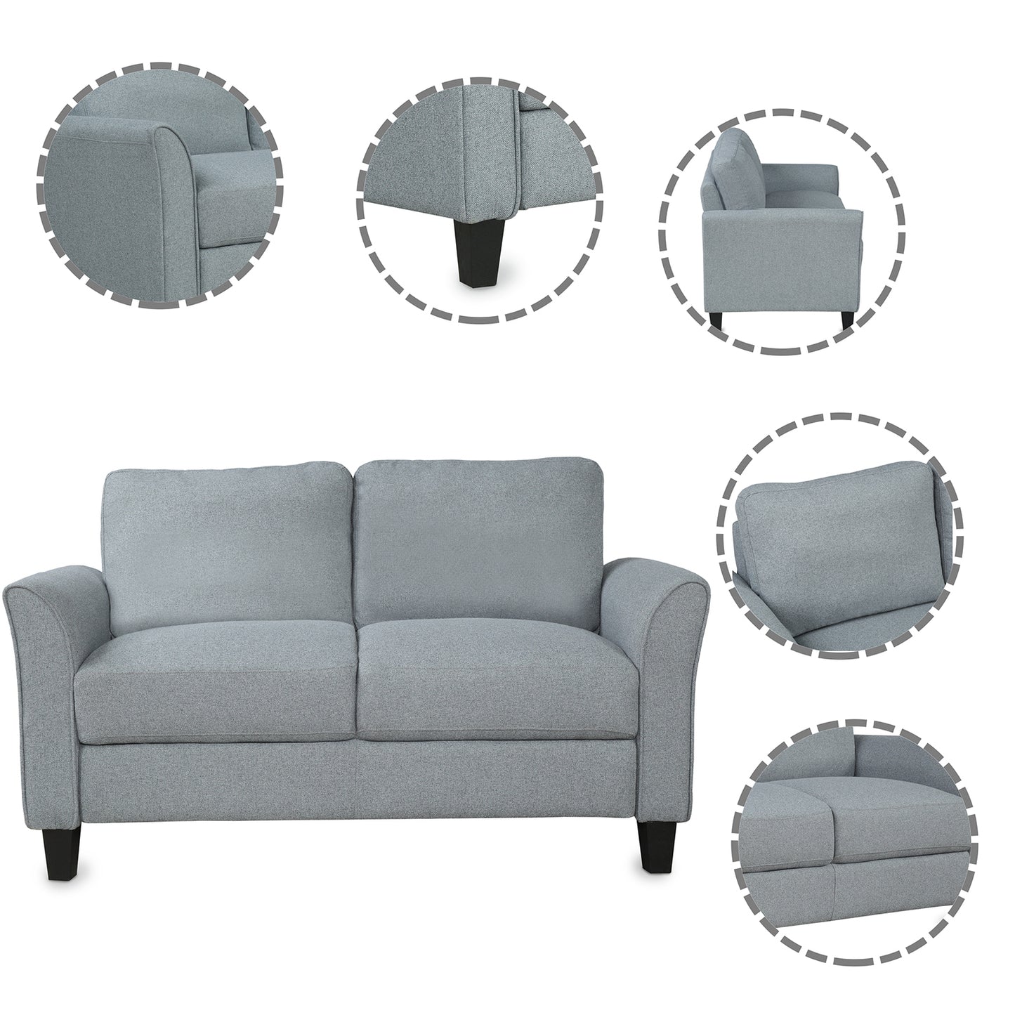 Living Room Furniture Armrest Single Sofa   and Loveseat Sofa (Gray)