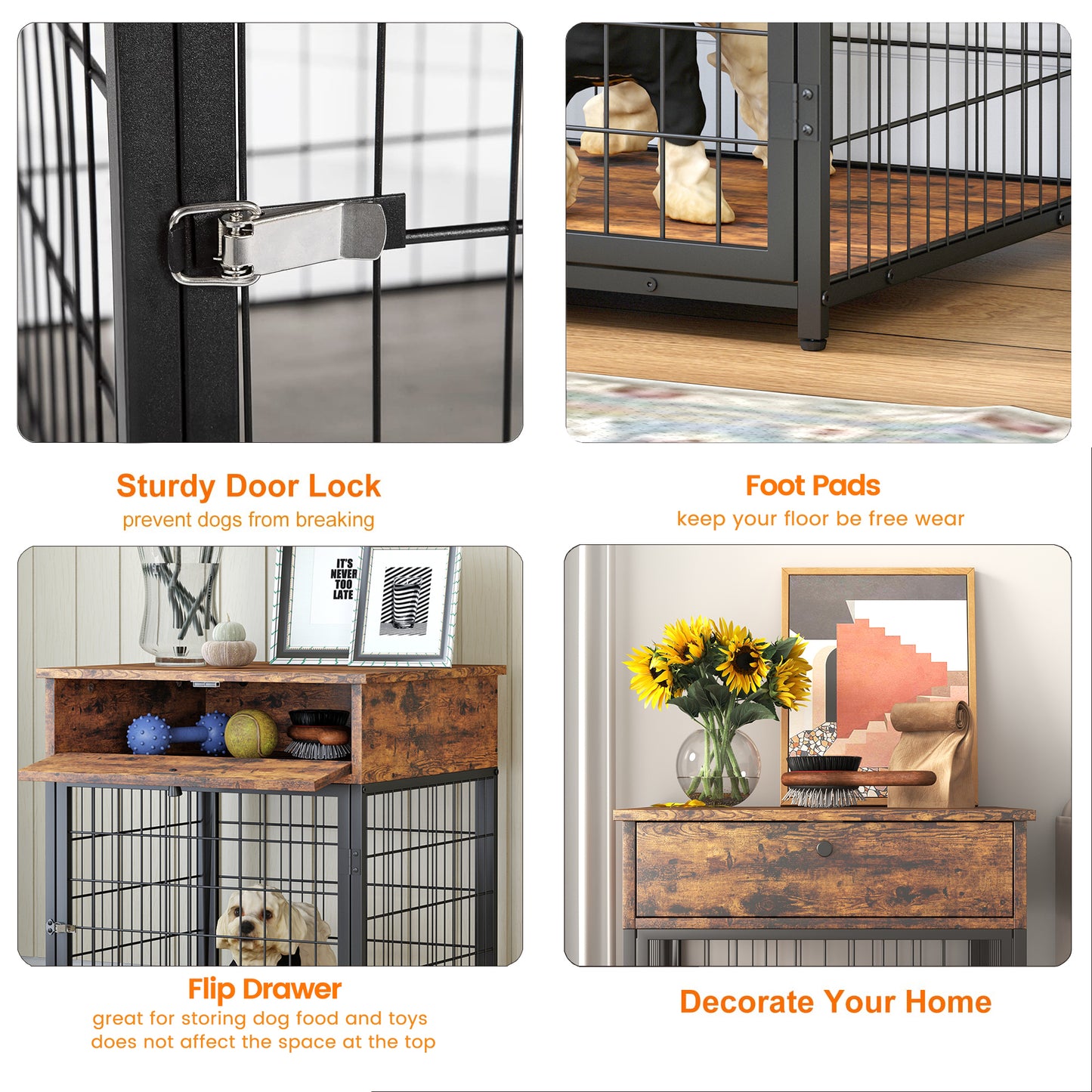 Furniture Style Wood Dog Crate End Table with Storage Console. Rustic Brown,19.69'' W x 22.83'' D x 26.97'' H.