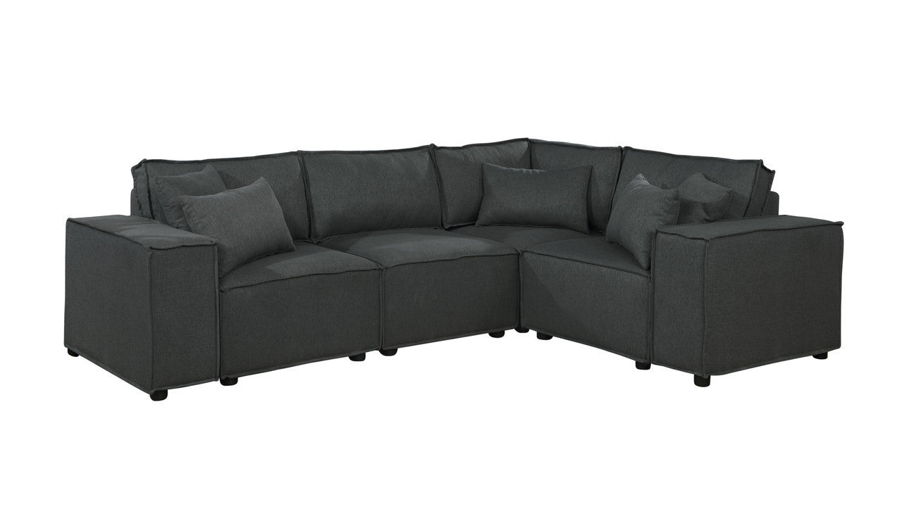 Melrose Sectional Sofa Set with Ottoman in Dark Gray Linen