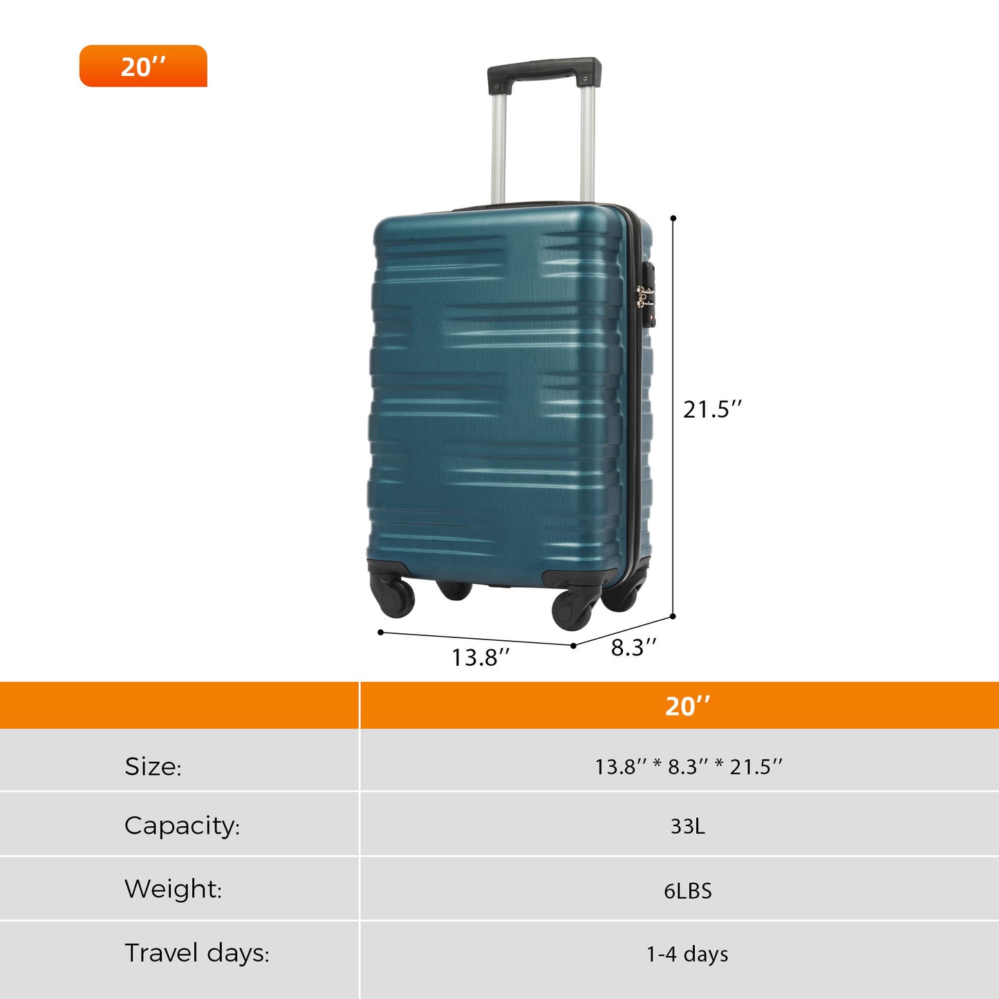 Luggage with TSA Lock Spinner Wheels Hardside Expandable Luggage Travel Suitcase Carry on Luggage ABS 20"