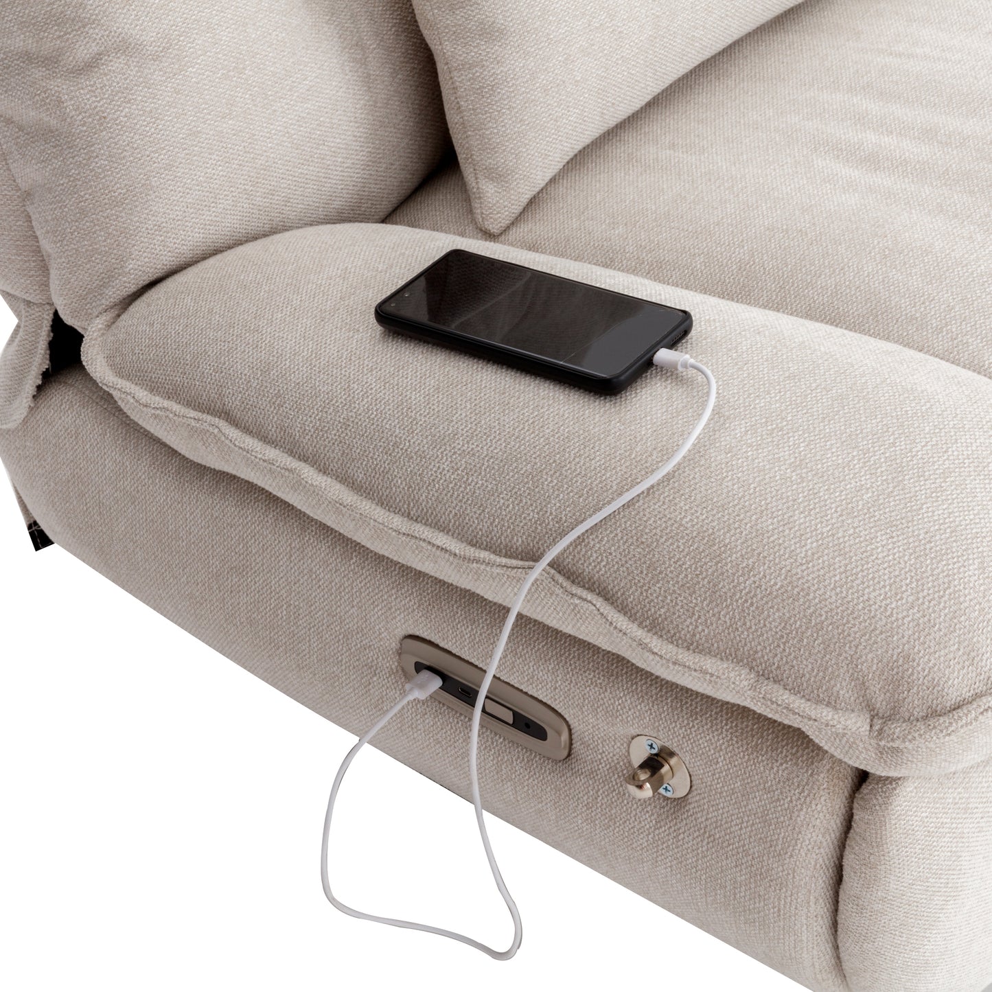 Smart Beige Power Recliner with Swivel, Voice Control, Bluetooth, USB Ports, Atmosphere Lamp, and Mobile Phone Holder