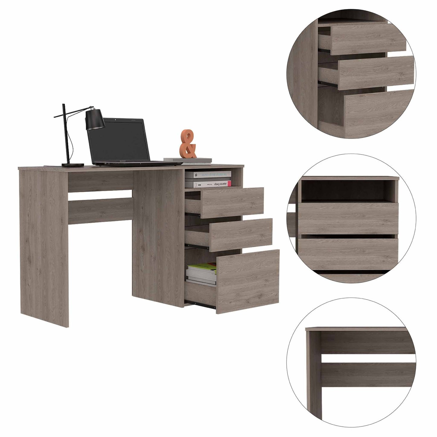 Waterbury Compact Computer Desk with 3 Drawers in Light Grey