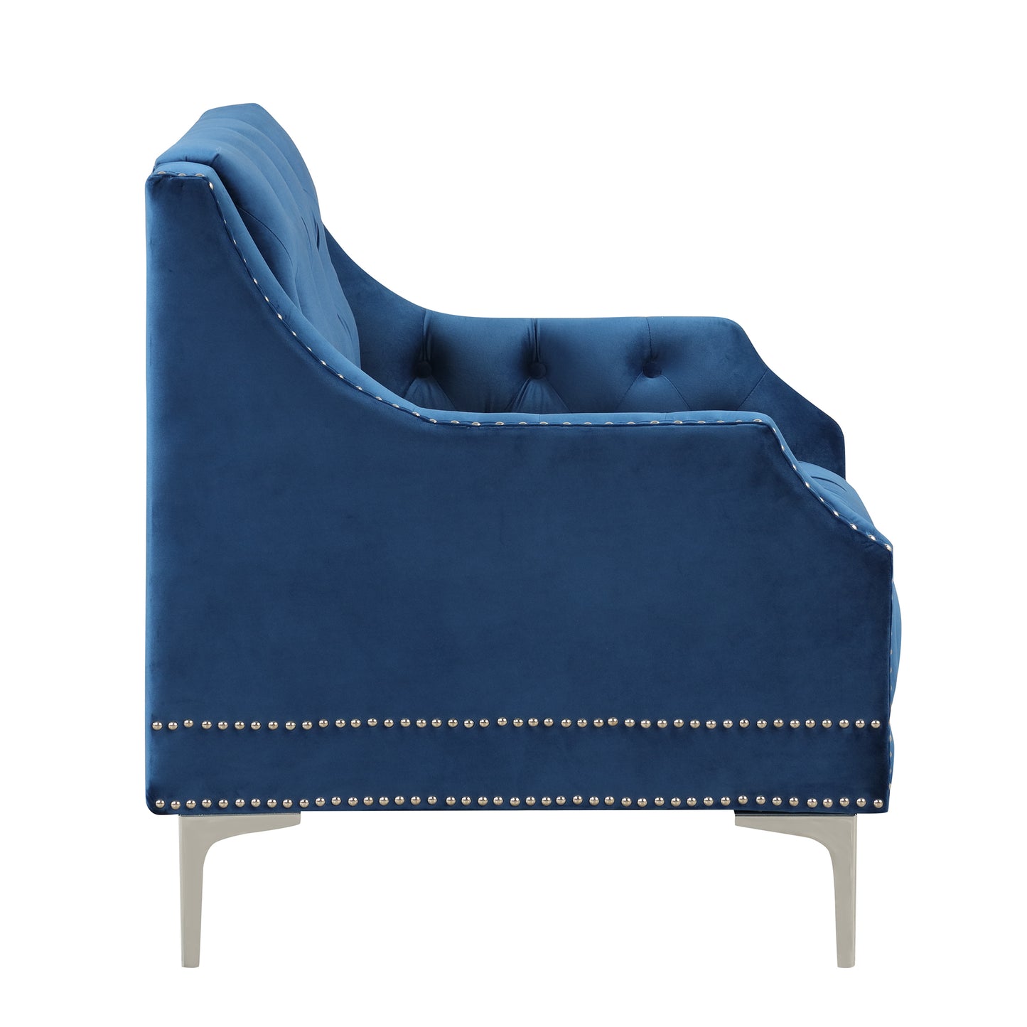 33.5 Plush Blue Modern Sofa with Metal Legs and Button Tufted Back