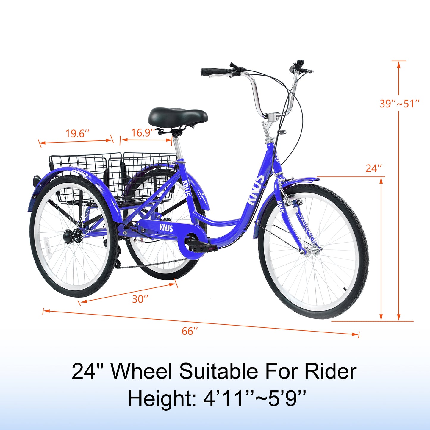 Adult Tricycle Trikes,3-Wheel Bikes,24 Inch Wheels 7 Speed Cruiser Bicycles with Large Shopping Basket for Women and Men