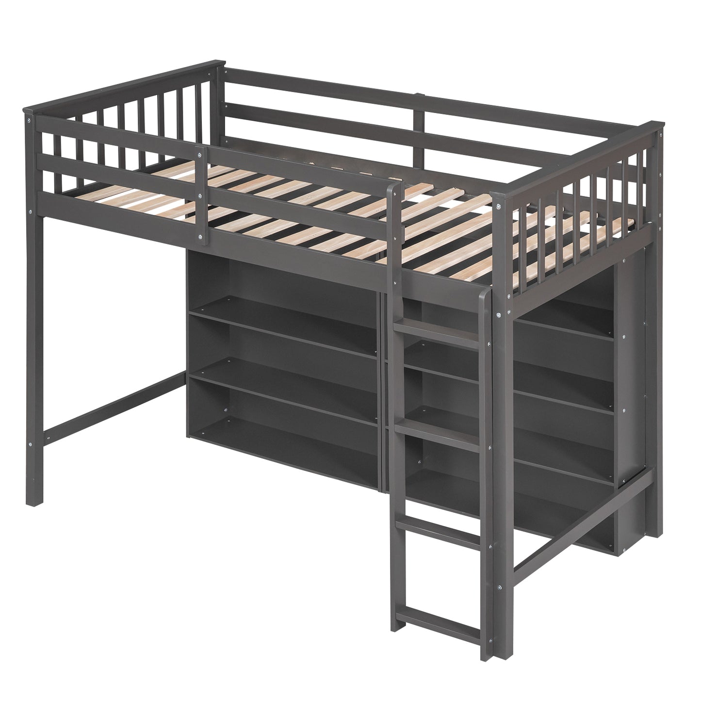 Twin Size Loft Bed with 8 Open Storage Shelves and Built-in Ladder, Gary(Expected Arrival Time:1.5)