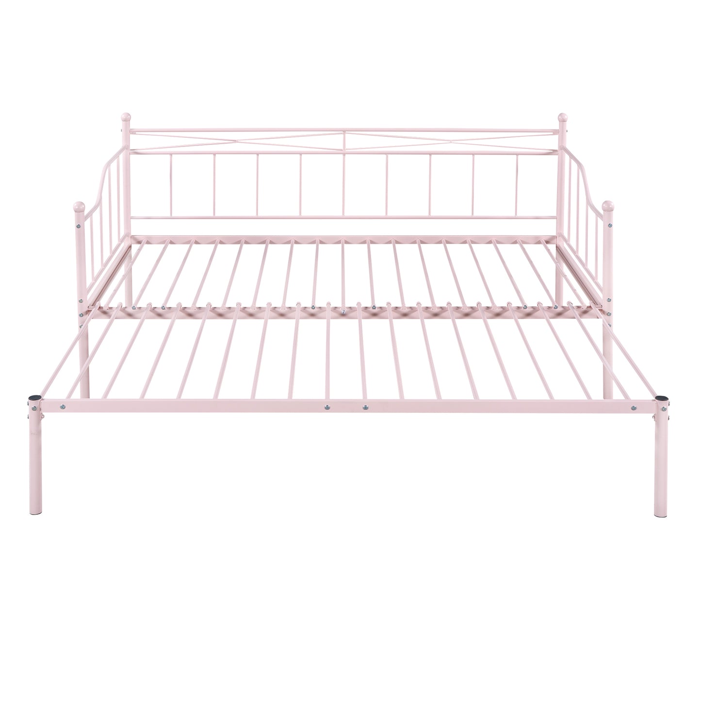 Twin Size Metal Daybed with Trundle, Daybed with Slat No Box required Pink