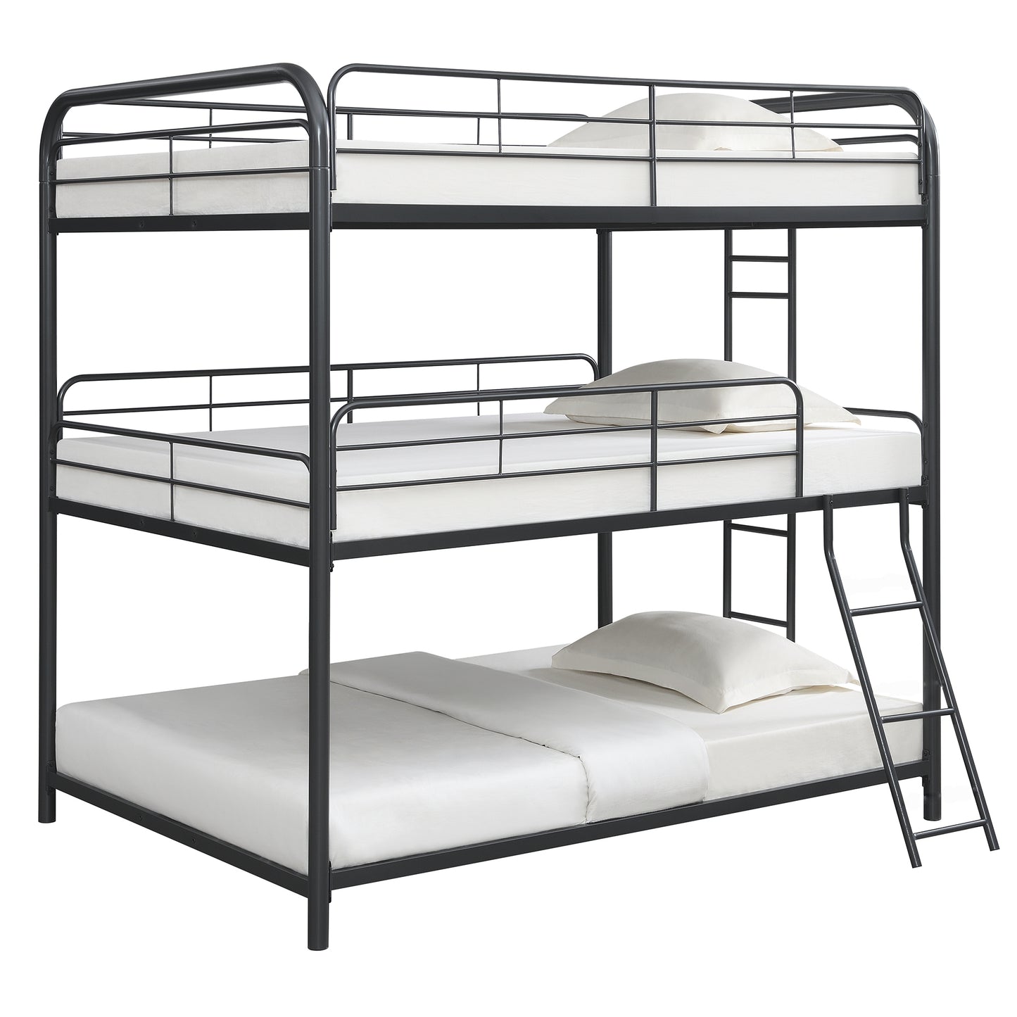 Trio Black Metal Triple Bunk Bed, FULL/FULL/FULL