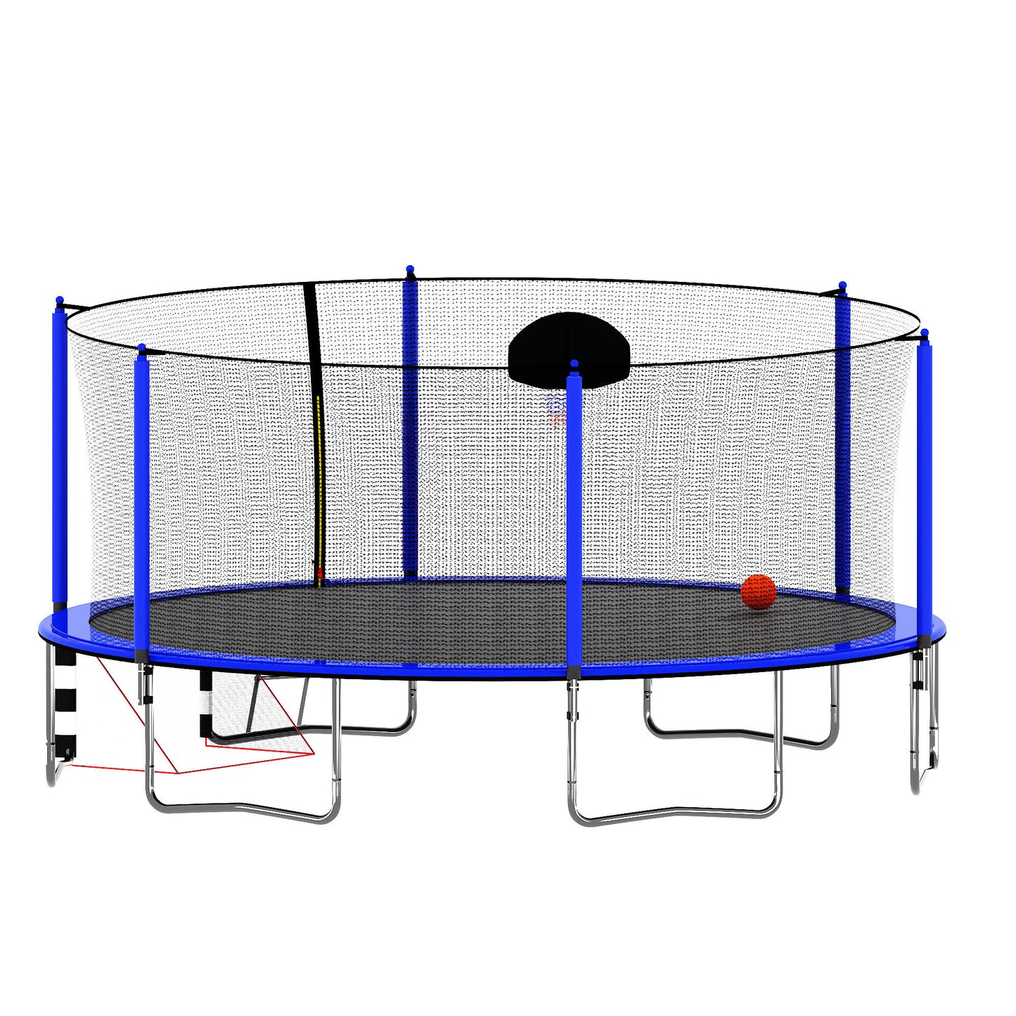 16FT Trampoline with Basketball Hoop pump and Ladder(Inner Safety Enclosure) with soccer goal blue