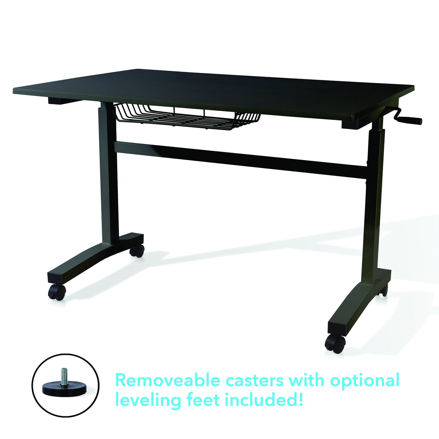 Atlantic Height-Adjustable Stand-Up Desk with Casters - Black (Side Crank Included)