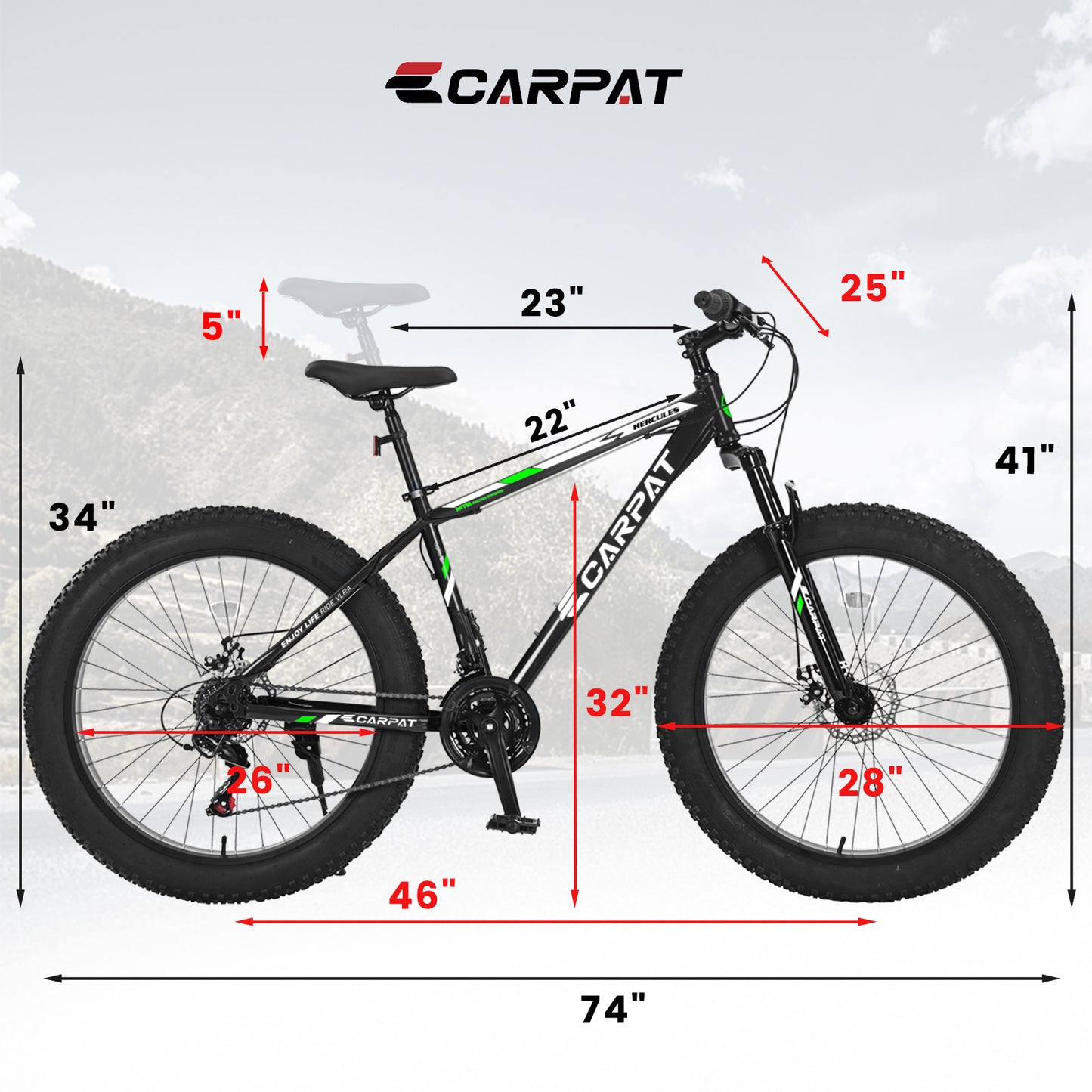 S26109  Elecony 26 Inch Fat Tire Bike Adult/Youth Full Shimano 21 Speed Mountain Bike, Dual Disc Brake, High-Carbon Steel Frame, Front Suspension, Mountain Trail Bike, Urban Commuter City Bicycle