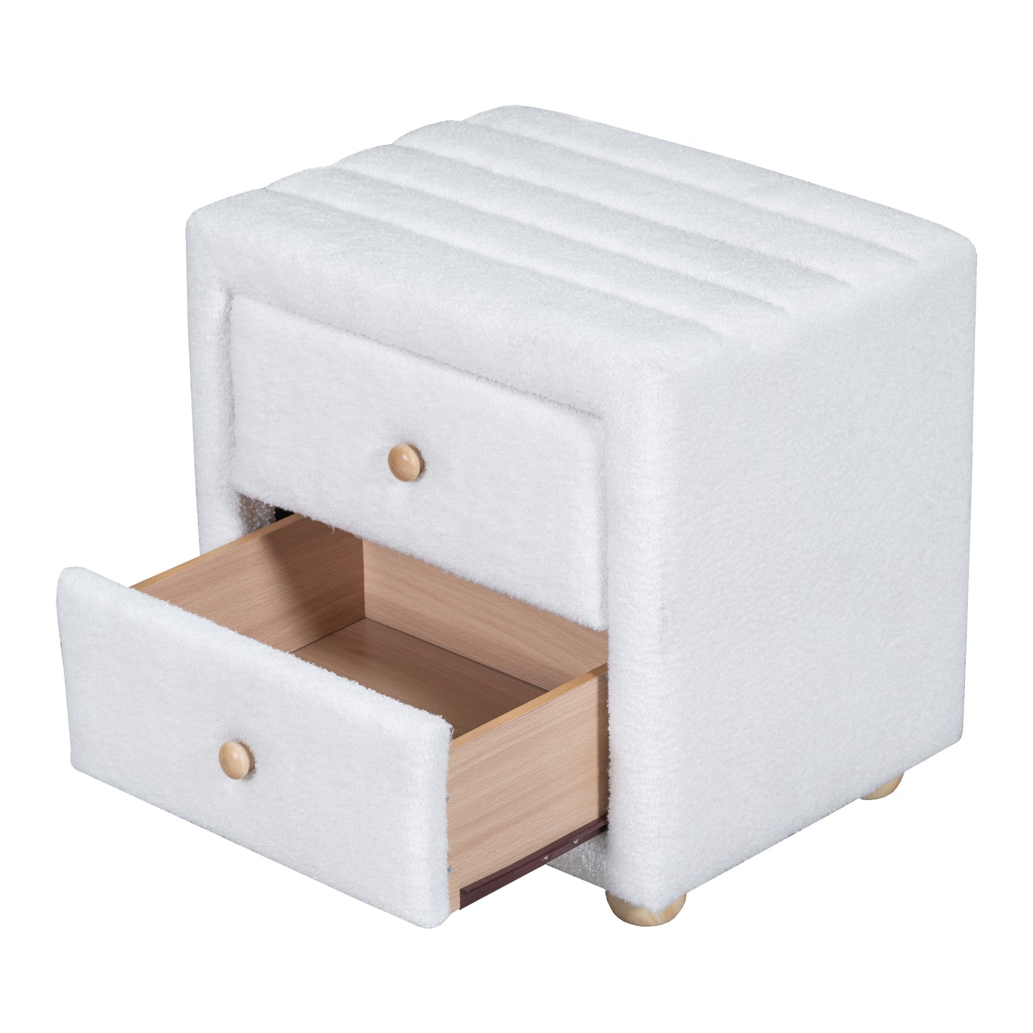 Teddy Fleece Nightstand with 2 Drawers, White