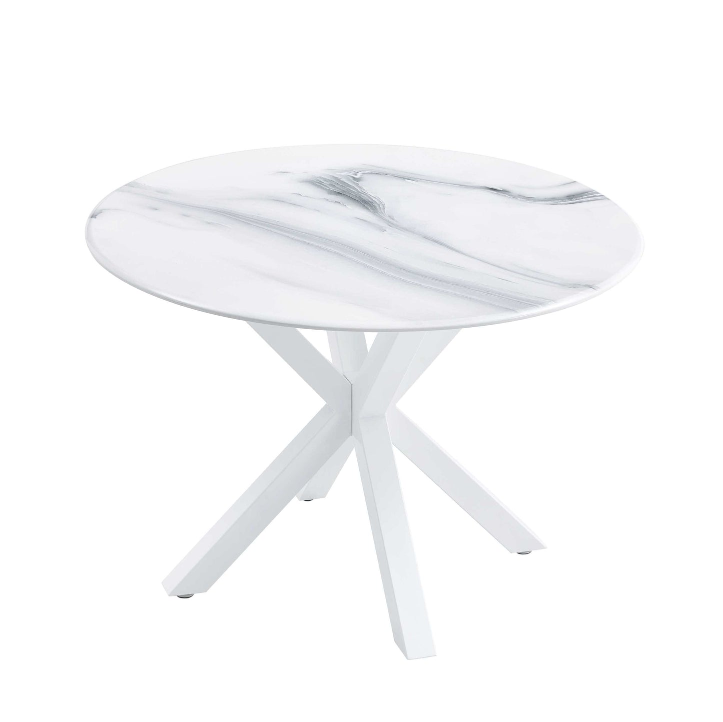 Modern White Round Dining Set with Cross-leg Table