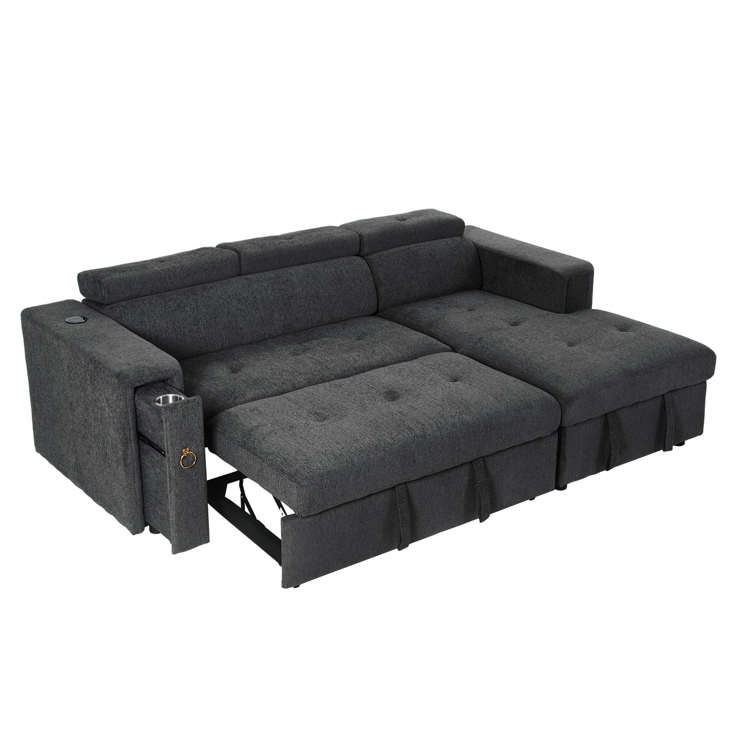 Versatile 96 L-Shape Sectional Sofa with Wireless Charging and Hidden Storage in Grey Linen