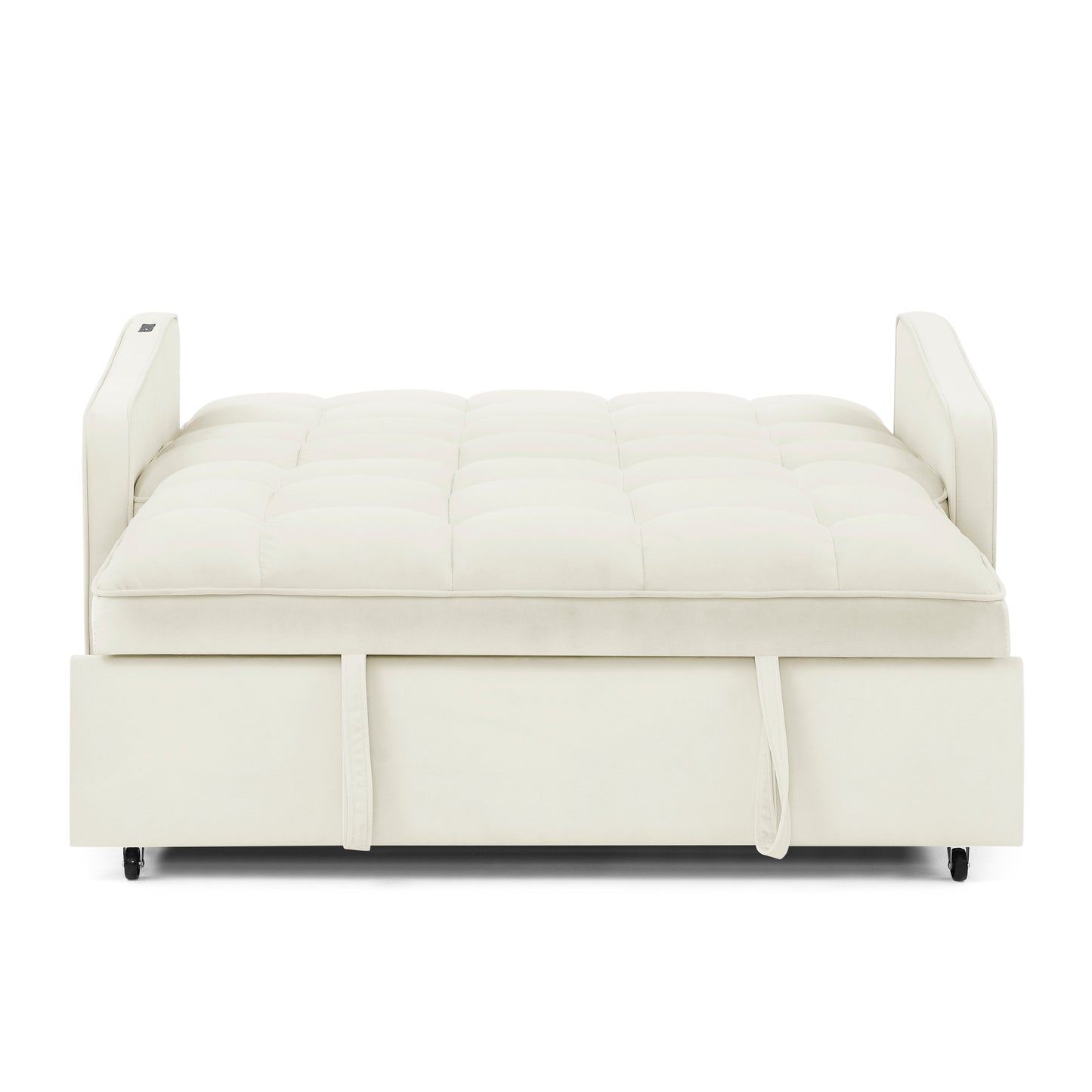 Loveseats Sofa Bed with Pull-out Bed,Adjsutable Back and Two Arm Pocket,TypeC and USB Charging with Copper nail,Beige (47"x53"x31")