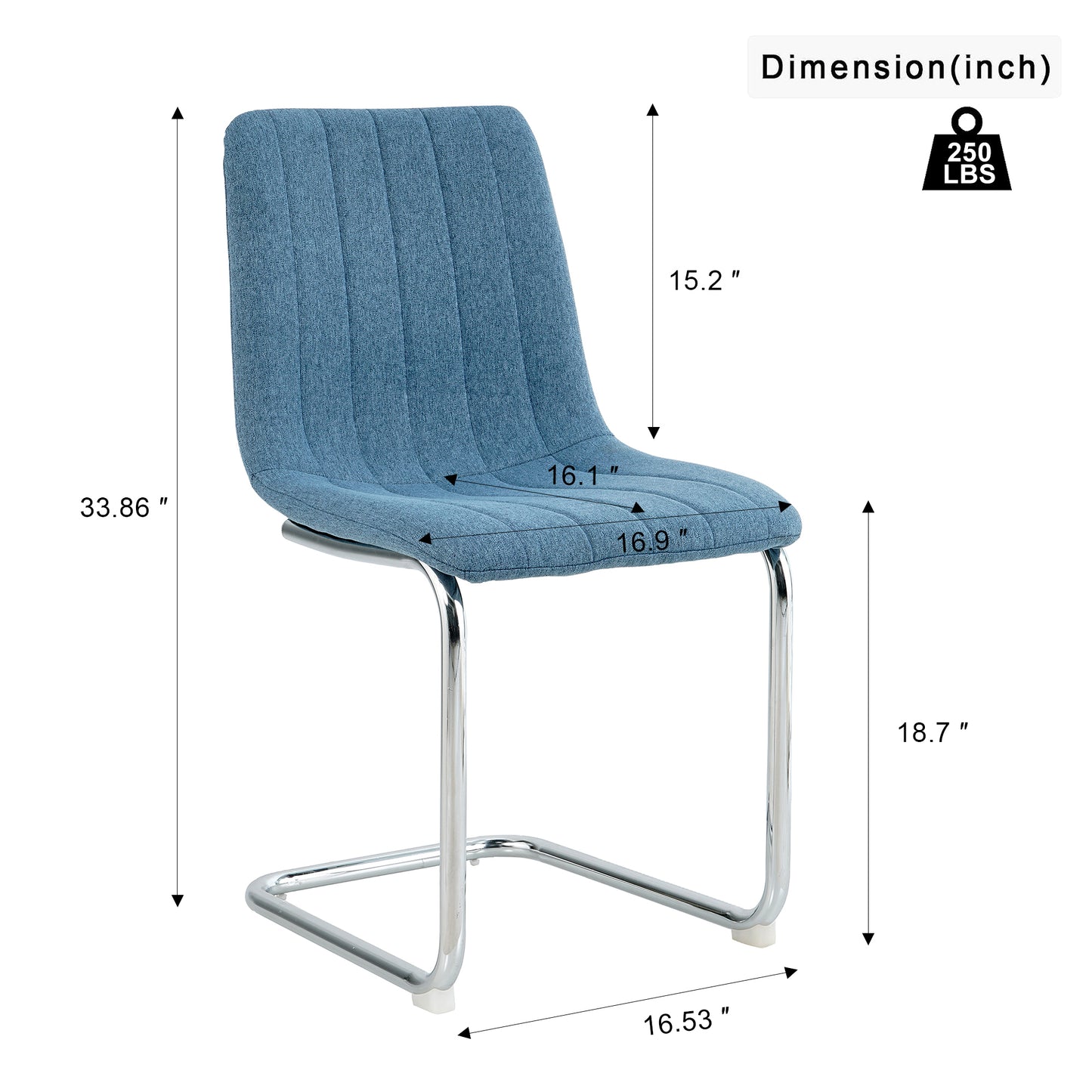 Dining furniture 51.1" Table with four chairs,0.3" Clear tempered glass with chrome metal legs,fabric chair with chrome metal legs.