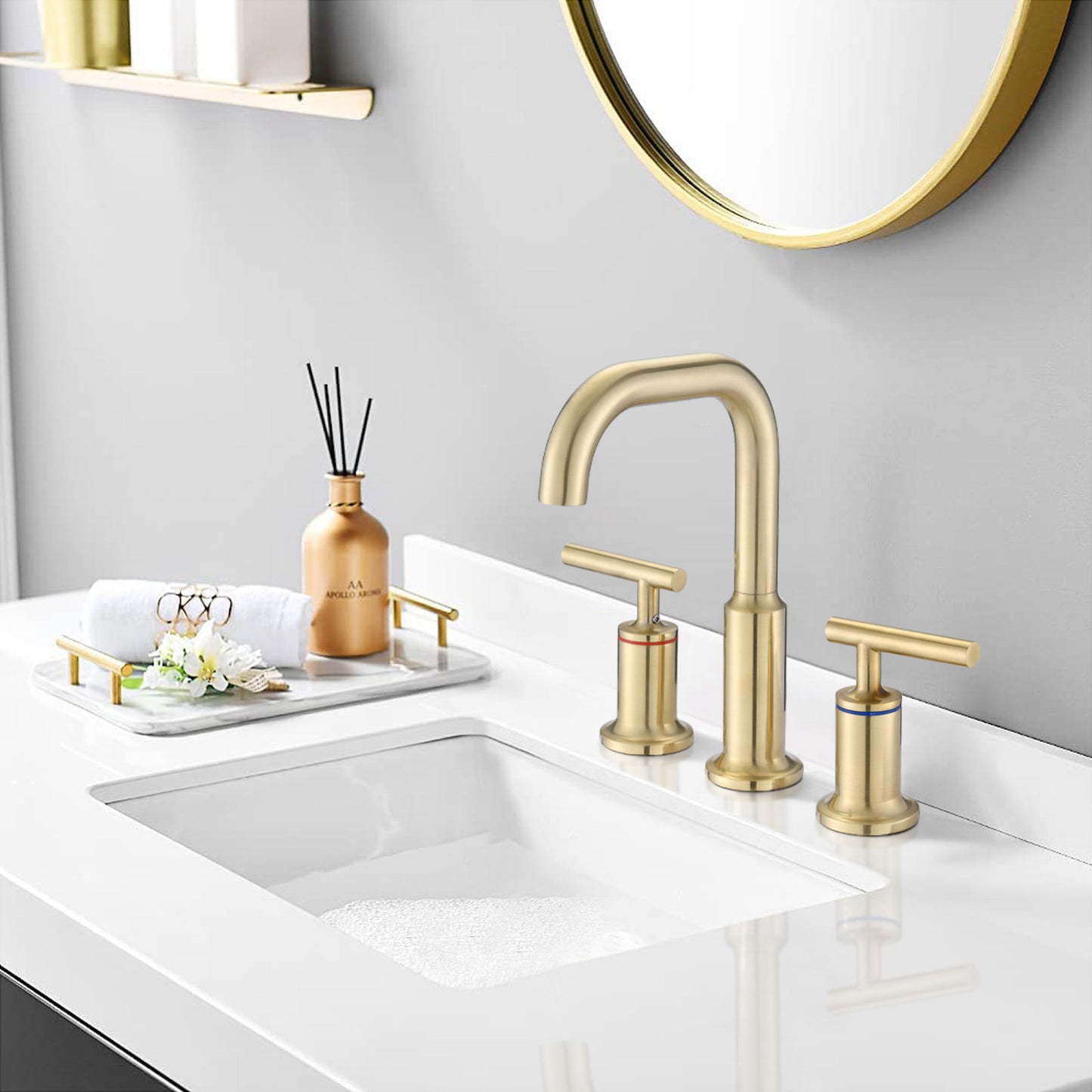 Golden Brushed 3 Hole 2 Handle Vanity Sink Faucet