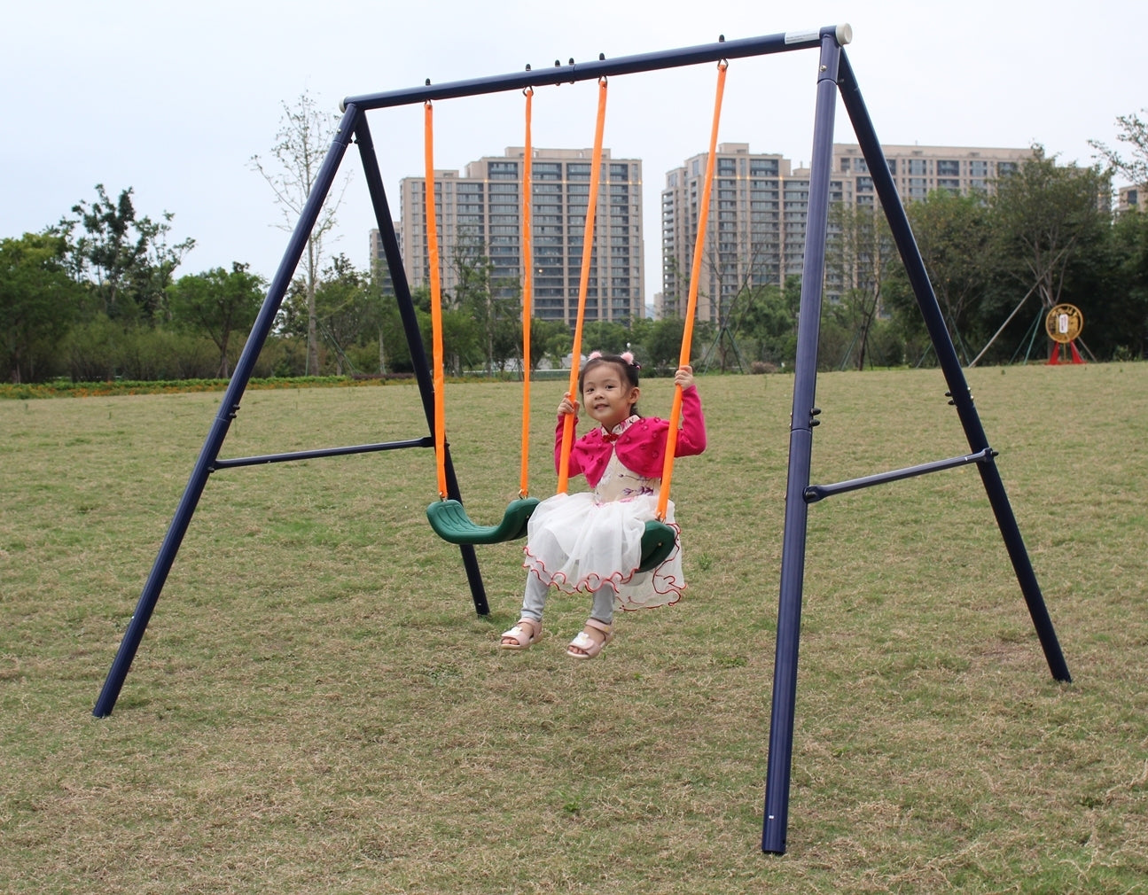 Children's Two-Seat Swing Set with Sturdy A-Frame