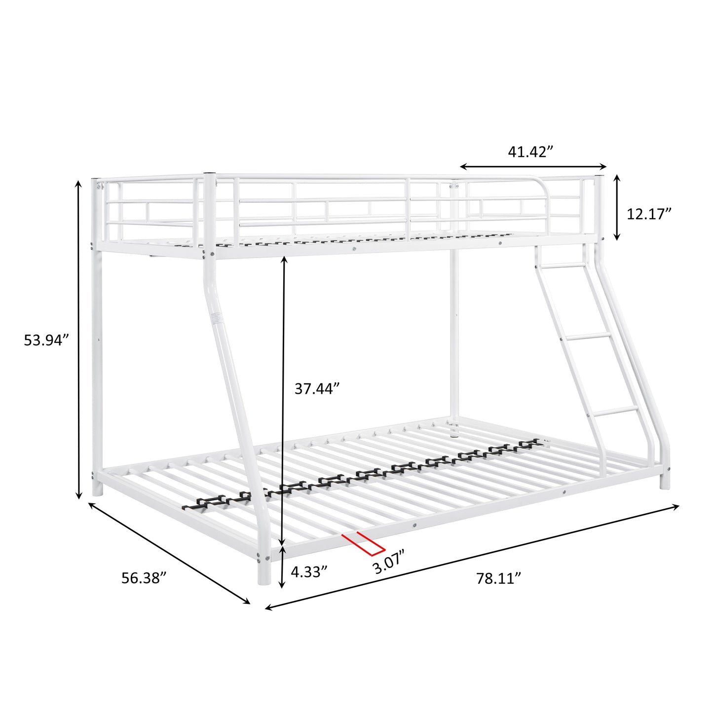 Noise-Reducing Twin over Full Metal Bunk Bed with Safety and Space-Saving Features