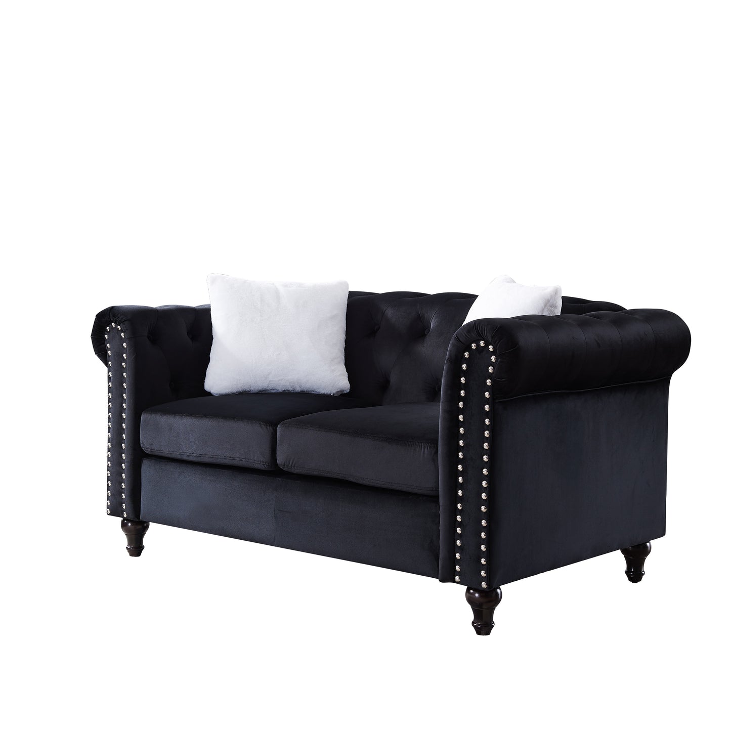 Contemporary Black Velvet 2-Piece Living Room Sofa Set with Button Tufting