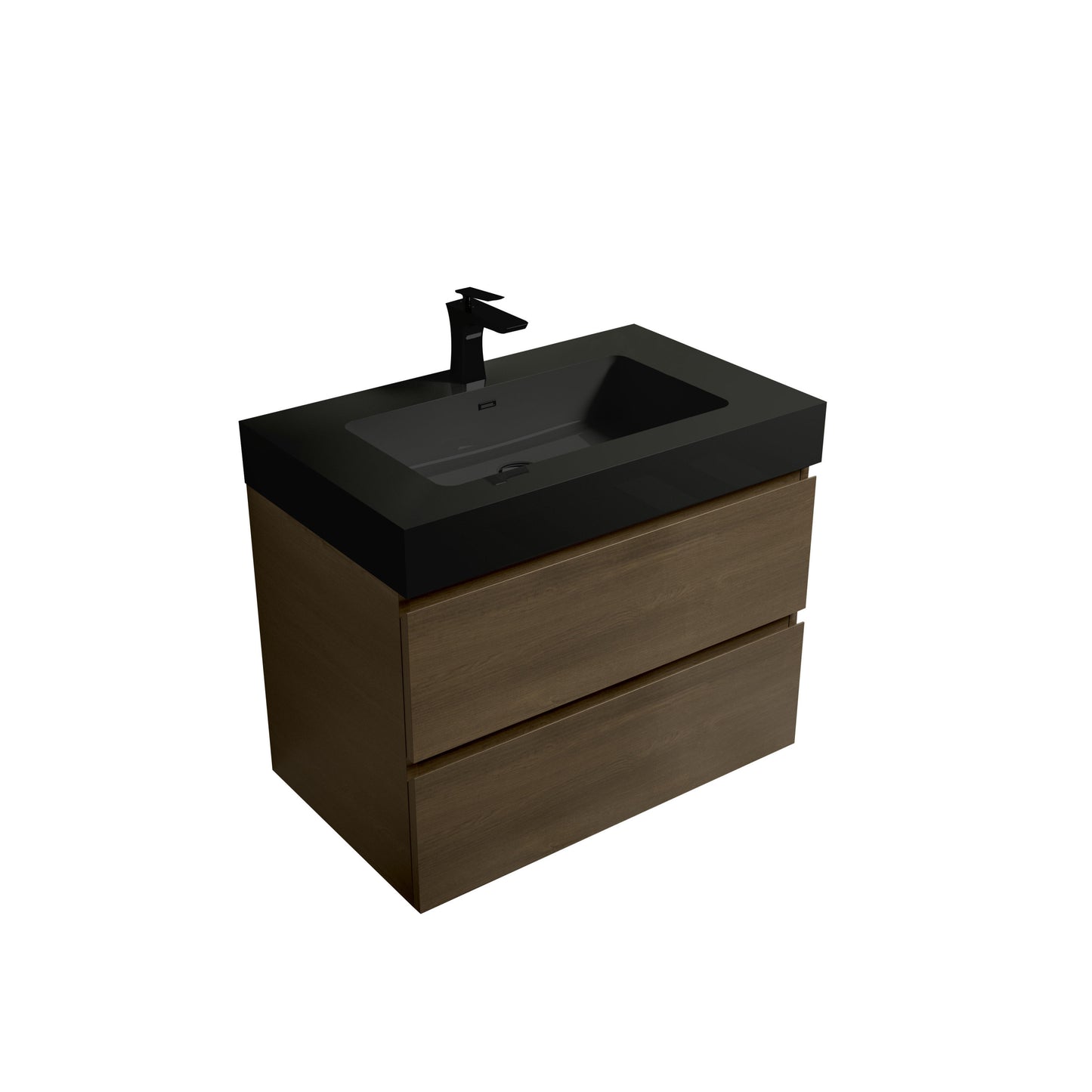 U044-Alice30-111 Alice 30" Dark Oak Bathroom Vanity with Black Sink, Large Storage Wall Mounted Floating Bathroom Vanity for Modern Bathroom, One-Piece Black Sink Basin without Drain and Faucet